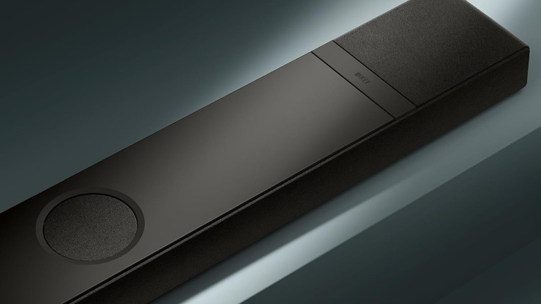 KEF XIO soundbar on a gray surface