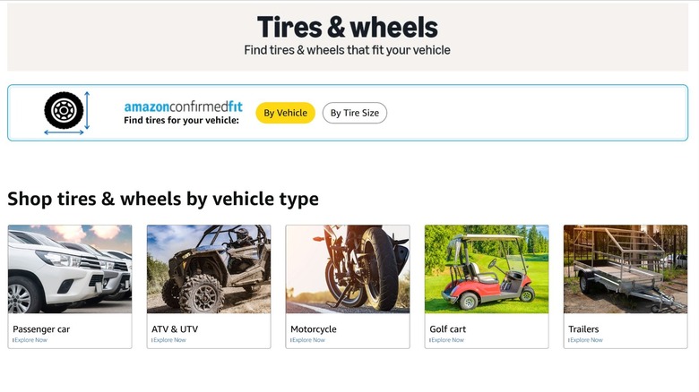 shopping for tires on amazon's website
