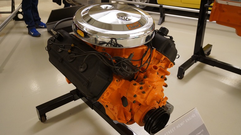 Complete 426 HEMI crate engine on an engine stand