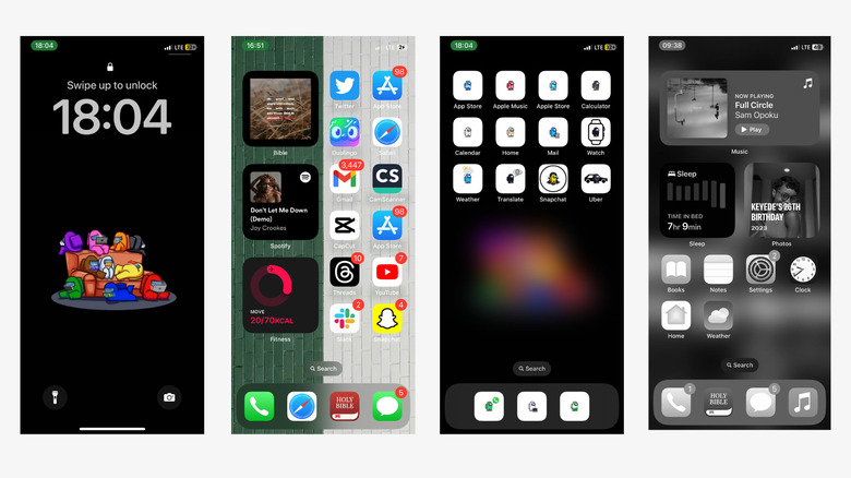 screenshots of iPhone homescreen layouts