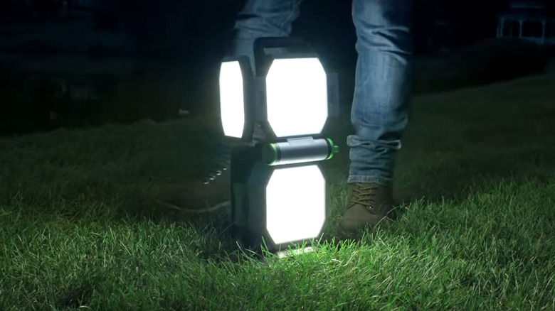 Ego portable light placed outside with the two front lights folded over