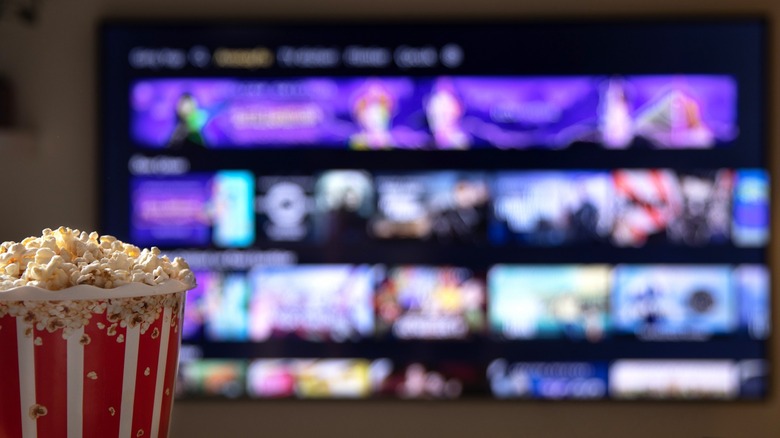 Popcorn in front of a TV