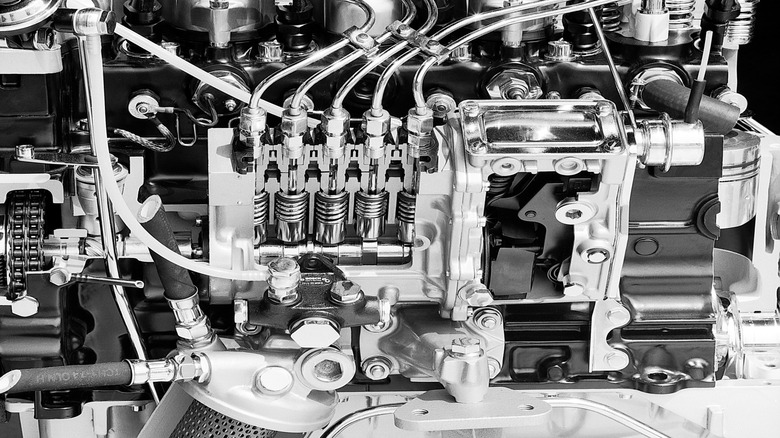 Close-up of Mercedes-Benz diesel engine OM 617