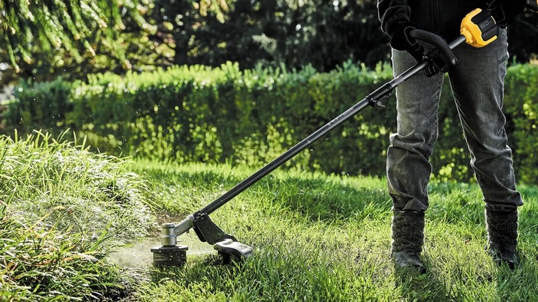 Person using string trimmer