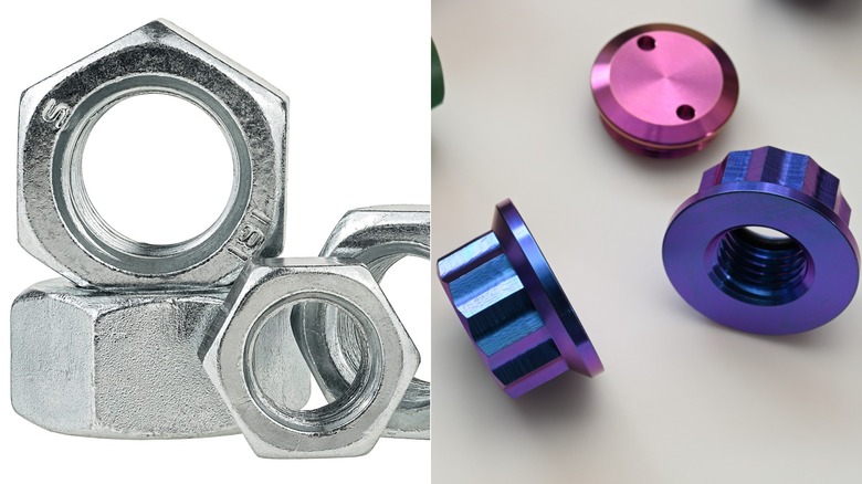 A selection of 6-point nuts on the left compared to 12-point nuts on the right side.