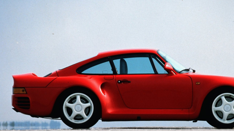 Red Porsche 959 parked