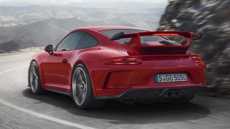 Red 991 Porsche 911 GT3 rear 3/4