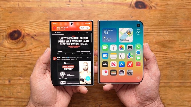 A side by side of the iPhone Duo and Samsung Galaxy Z Fold 8
