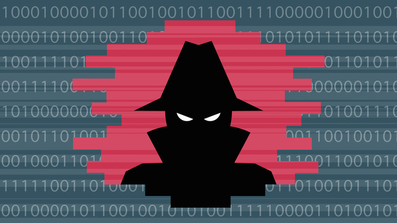 clipart with Evil malware Man in block of code