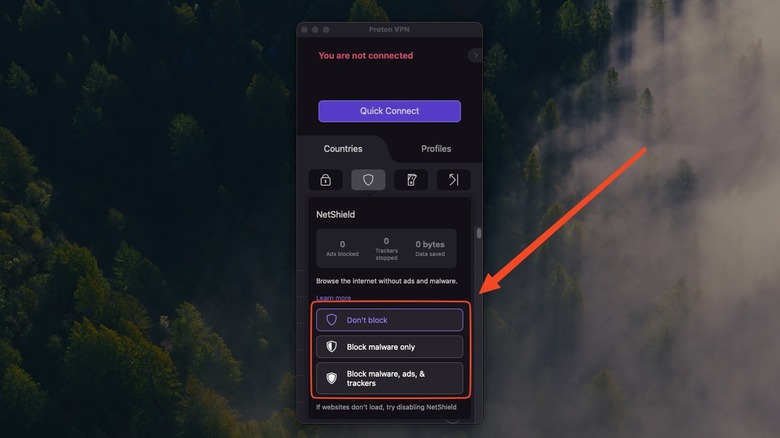 Proton VPN ad blocker settings on macOS