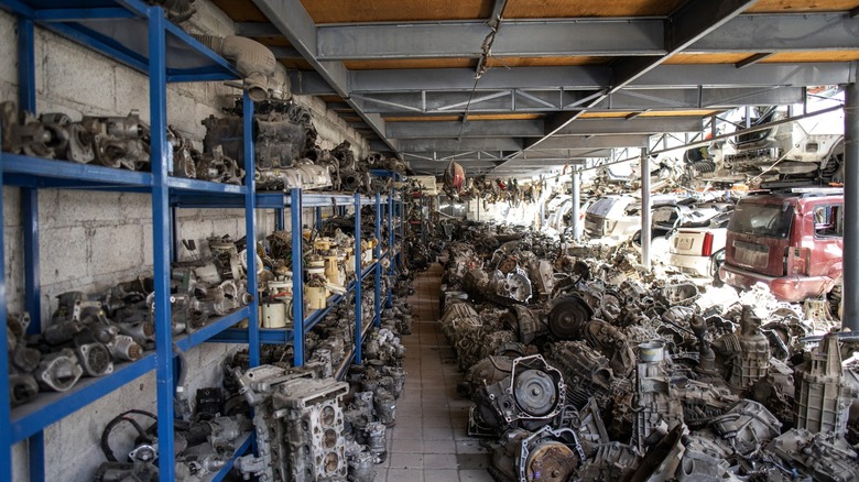 used engine parts in a scrapyard