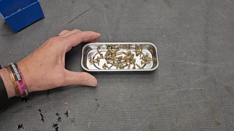 Screws inside of a magnetic parts tray
