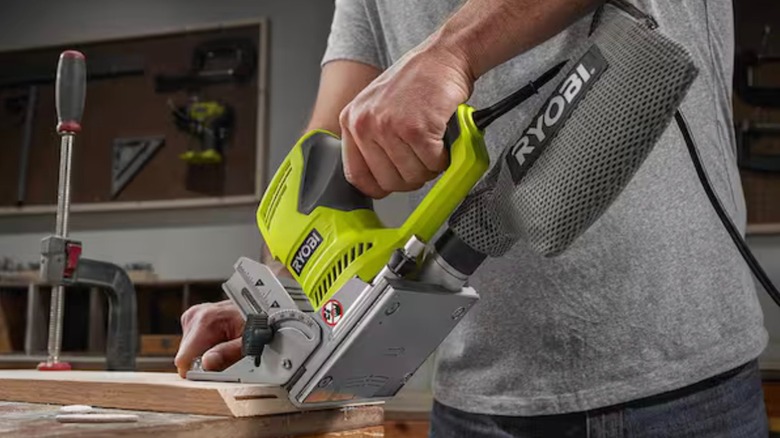 Ryobi 6-amp AC Biscuit Joiner in use