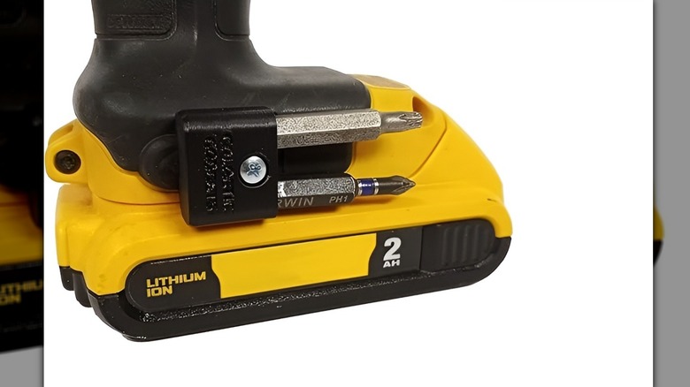 Galactic Gadgets bit holder on the side of drill