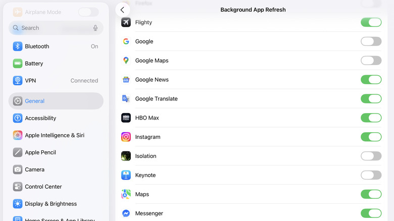 Background app refresh in iPad Settings