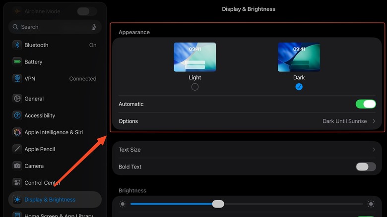 iPad Dark Mode Settings
