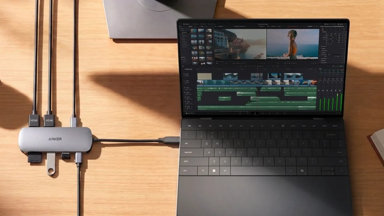 An Anker USB hub connected to a laptop