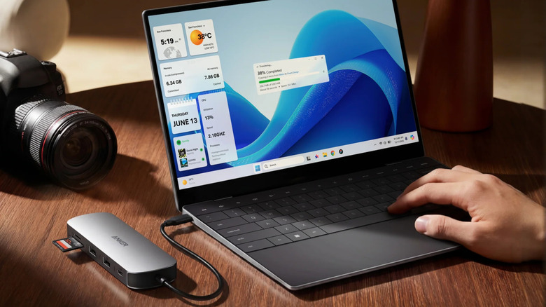An Anker USB hub connected to a laptop