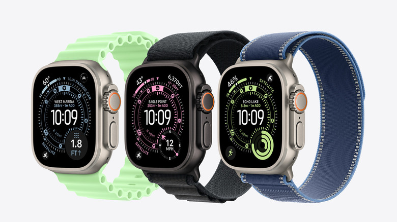 Three versions of the Apple Watch Ultra 3 on a white background