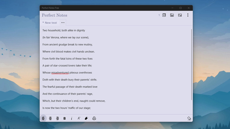 Perfect Notes app with sample text