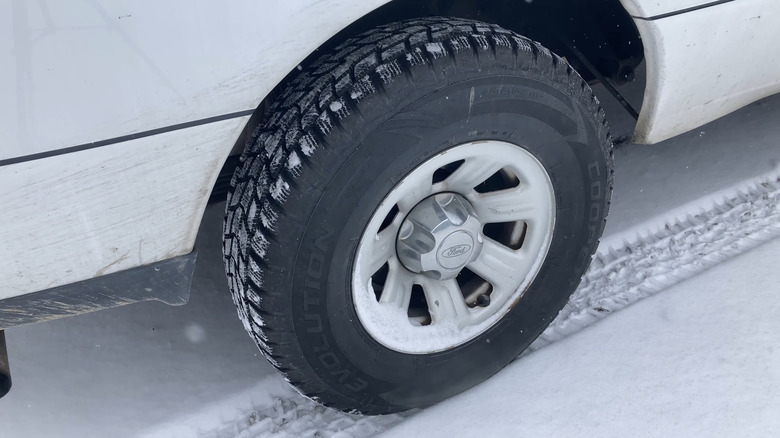 A Cooper Evolution Winter tire on a truck