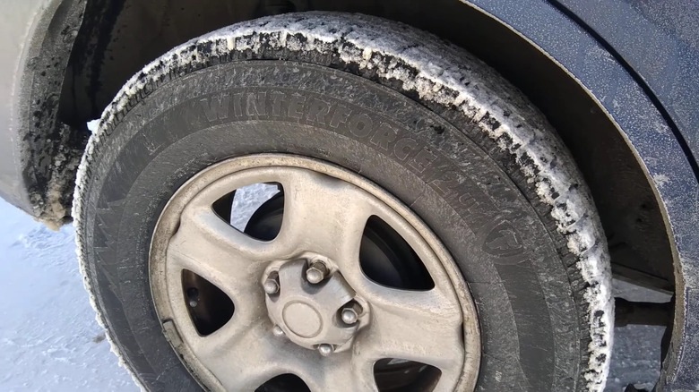 A Firestone Winterforce 2 tire on a truck