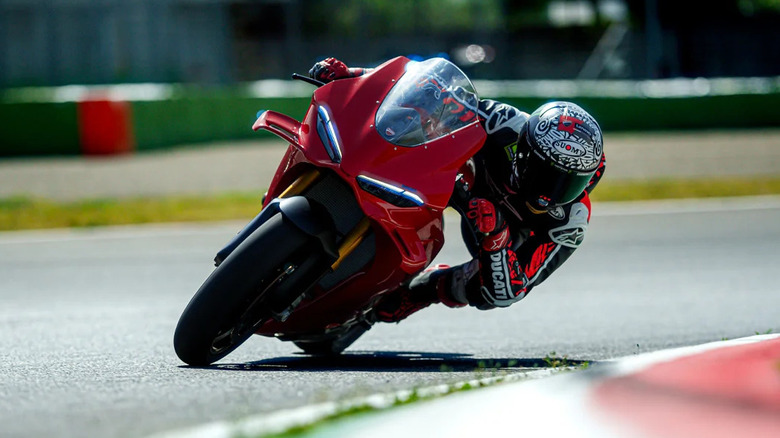 Ducati Panigale V4 cornering on track