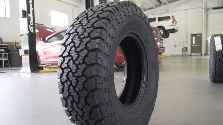 A General Grabber A/TX tire on display