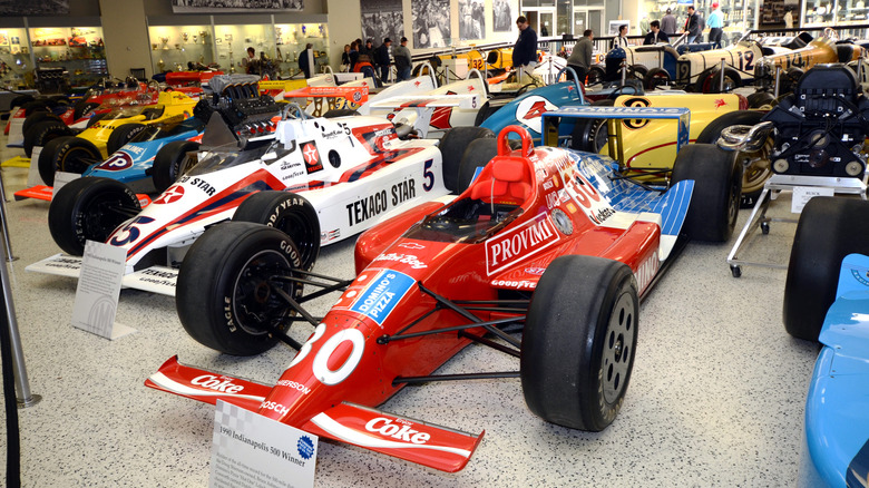 Some of the historic vintage race cars on display at the Indianapolis Motor Speedway Museum.