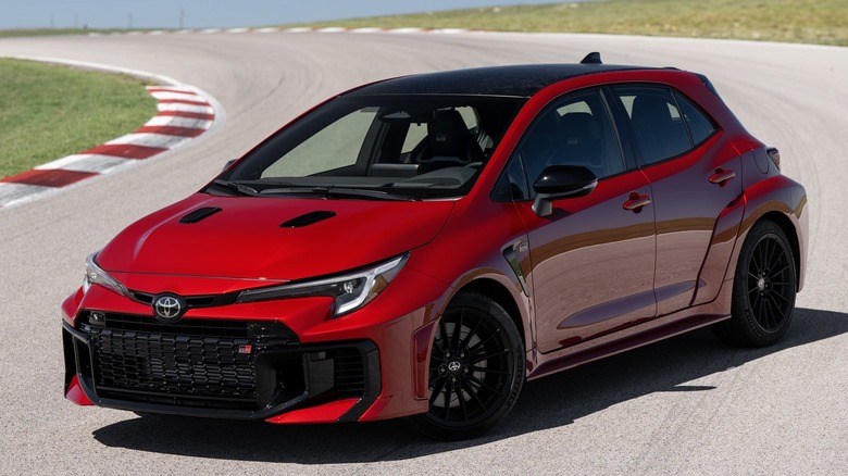 Front 3/4 view of 2026 Toyota GR Corolla in track setting