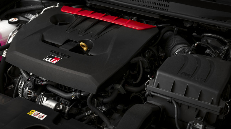 Close shot of 2026 Toyota GR Corolla engine under the car's hood