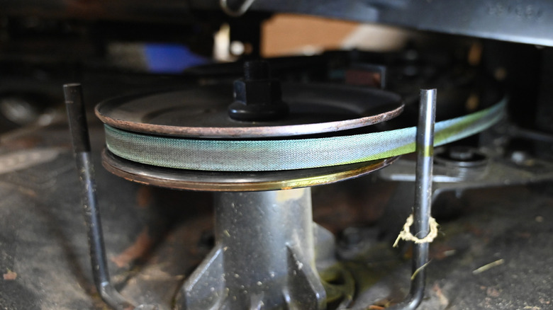A drive belt on a Craftsman riding lawnmower