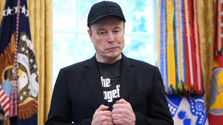 A picture of billionaire Elon musk in casual attire in the Oval office