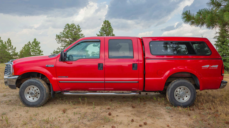 7.3L equipped red Ford truck