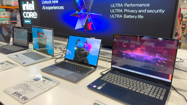 Laptops on display in Costco