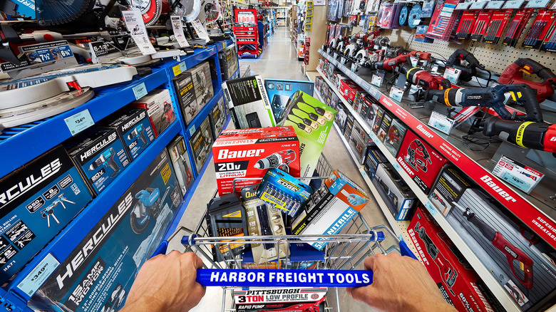 A person shopping in a Harbor Freight store