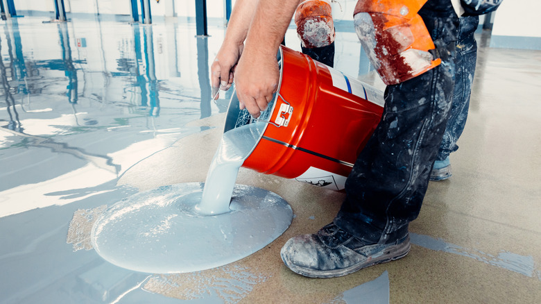 pouring epoxy on concrete floor