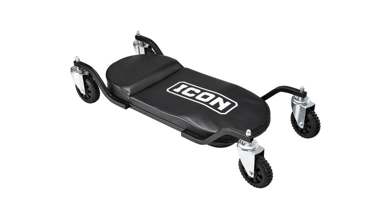 One of Icon's professional creepers, all black, with oversized wheels