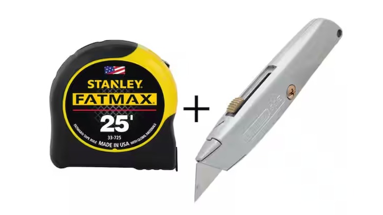 A Stanley FatMax 25-Foot Tape Measure and Retractable Blade Knife against a white background
