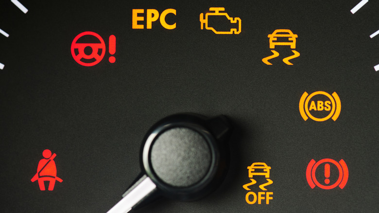 warning lights on a dashboard