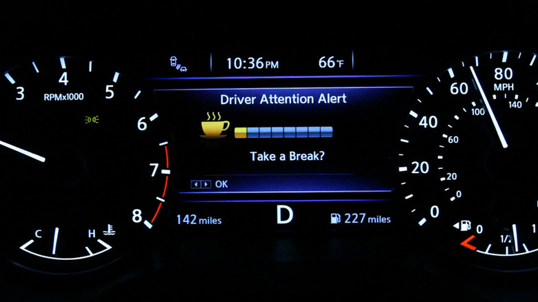 A view of the driver attention alert system suggesting a driver take a break.