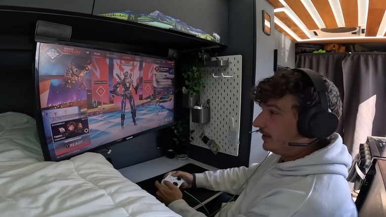 Entertainment setup in a camper van