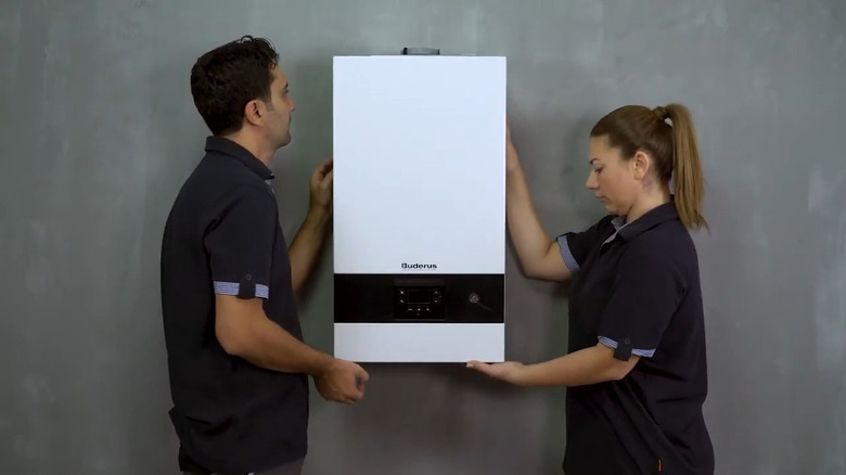 A Buderus boiler being installed