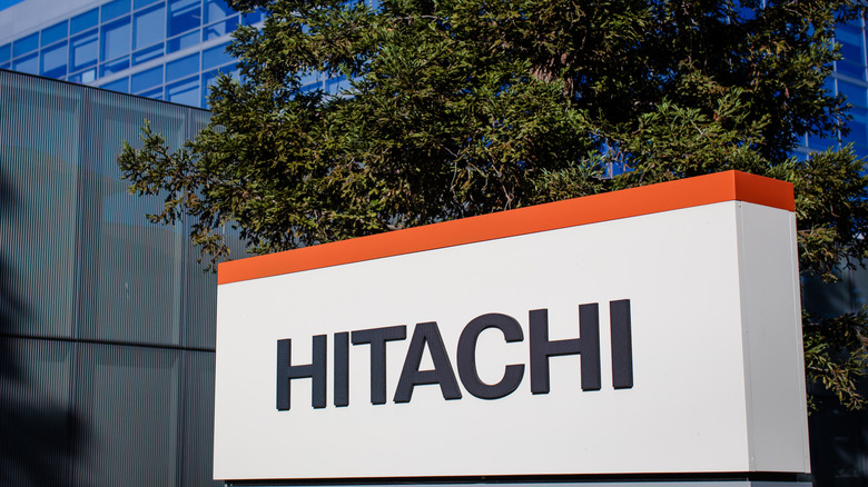 A Hitachi logo on display