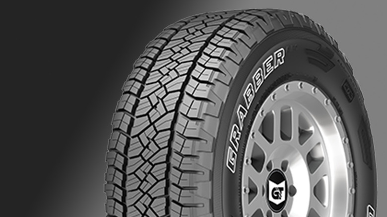 A close up of the General Grabber APT tire
