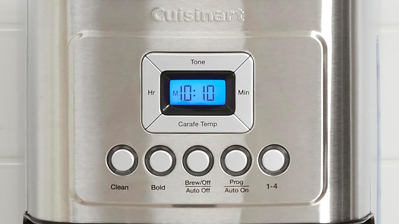 Cuisinart coffee maker showing time on a small screen