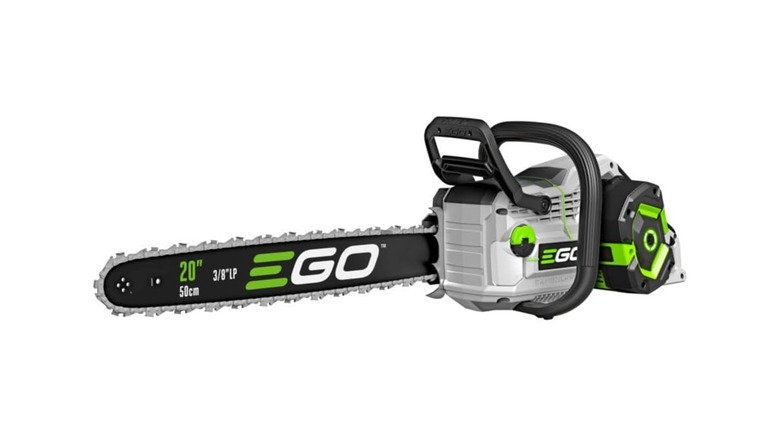 An Ego-branded chainsaw on a white background.