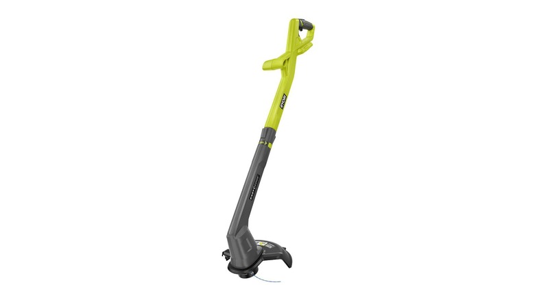 A string trimmer by Ryobi on a white background