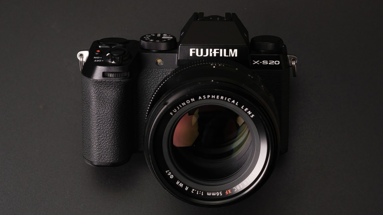 Closeup of the Fujifilm X-S20 from the front