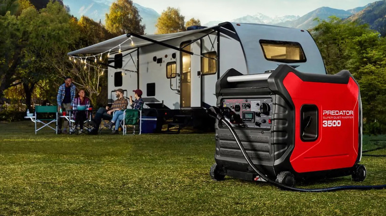 A Predator generator powering a camper